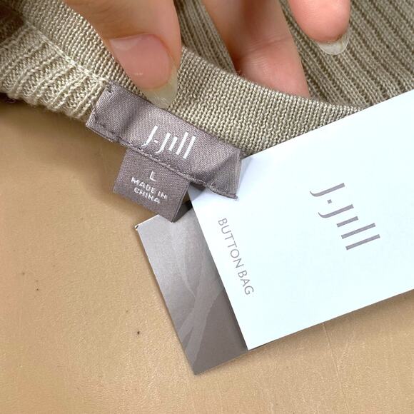 NWT J.Jill Khaki Beige Deep V-neck Ribbed Cotton Acrylic Cardigan SZ L - Picture 7 of 8
